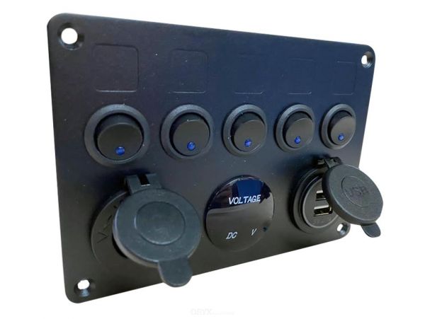 6-fach Schalter Panel mit LED Voltmeter und 12V Steckdose